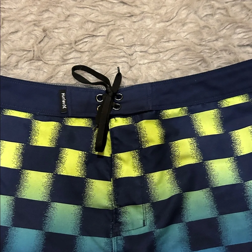 Hurley Boys Ombre Blue, Purple And Yellow Checkered‎ Board Shorts